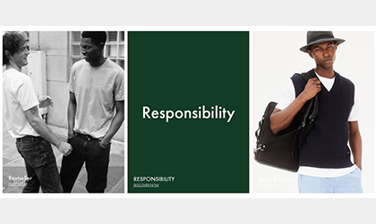 Bildschirmaufnahme vom Ahlers Online Shop. Motto "Responsibility" und zwei Bilder von Männermodels.